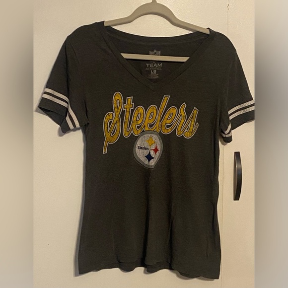 Women’s NFL Team Apparel Grey Steelers V-Neck Tee, Large - Picture 1 of 5